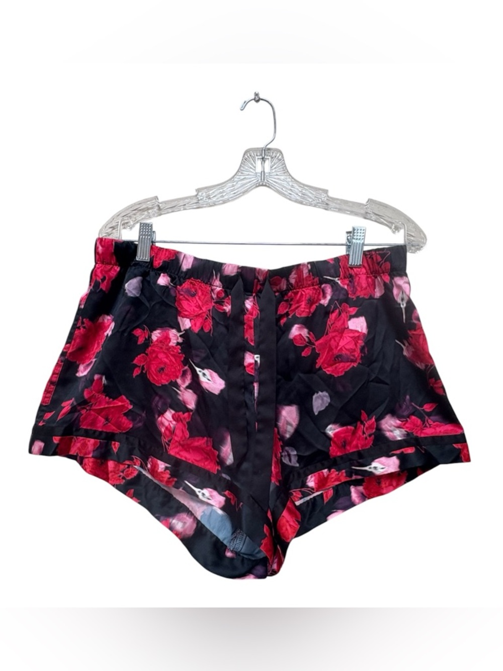 Victoria’s Secret Satin Rose Floral Sleep Shorts L Dark Romantic Y2K